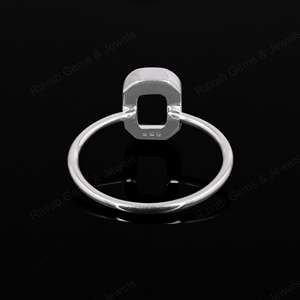 Véritable argent sterling 925, forme rectangulaire, 8x10 mm, serti en bélière, demi-monture, bande simple, bague fine pour femme, plaqué or 14 carats - Product Image 3