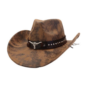 Nouveaux chapeaux de cow-boy en cuir personnalisés pour hommes en plein air chapeaux de cow-boy en cuir véritable chapeaux de mode en gros - Product Image 2