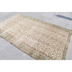 พรมขนาด 5.6x9.2 ฟุต, พรมตุรกีโบราณ, พรมขนสัตว์โมร็อกโกสีเขียวน้ำตาล - Product Image 4