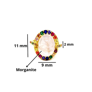 Anillo de Plata de Ley 925 hecho a mano Unisex, gemas naturales y morganita, chapado en oro, multicolor, personalizado, único - Product Image 2