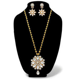 Kriaa Vintage 18K plaqué or blanc verre pierre ensemble de bijoux 1106404A collier boucles d'oreilles avec Zircon cuivre cadeaux à la mode - Product Image 1