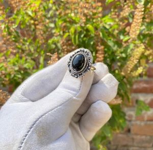 925 Sterling Silver Handmade Oval Cut Natural <b>Black</b> <b>Onyx</b> Gemstone Bezel Setting Classic Anniversary Wedding Parties <b>Ring</b> - Product Image 3