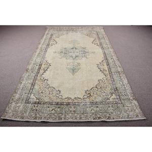 พรมตุรกีขนาดใหญ่ 5.5x9.4 ฟุต พรมวินเทจ สีเขียว-น้ำตาล พรมขนสัตว์ลายอิคัต - Product Image 1