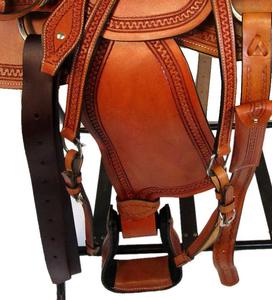 Vente la plus chaude selle occidentale en cuir naturel véritable sculpture à la main avec selle en daim marron avec raccords - Product Image 2