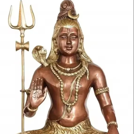 22 Zoll große Messing-Shiva-Idol-Statue Mahakala Shiv Murti in Meditationspose Gott von Großem Shiva im Sitzen Kupfer- und Goldfinish