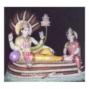 独特的Shri Vishnu Ji勋爵和女神Mata Laxmi Ji纯白和闪亮的Makrana大理石雕塑