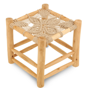 Tabouret Pouf en coton macramé de luxe Tabouret pouf à jambe en bois Tabouret en macramé en bambou tricoté Console incrustée d'os - Product Image 5