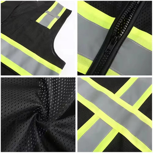 Gilet de sécurité personnalisé avec logo, bicolore, haute visibilité, fermeture éclair sur le devant, maille respirante, gilet noir avec poches, gilet de sécurité en maille pour homme - Product Image 6