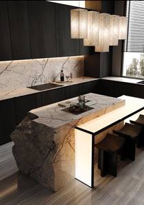 Modern Marble MDF Modular Kitchen Island Cabinet Set Glass Doors Black Wood Grain Rectangular Contemporary Minimalist Design - Product Image 6