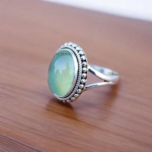Designer Women's 925 Sterling Silver <b>Statement</b> <b>Ring</b> with Natural Aqua Chalcedony Gemstone Handmade Oval Cut Jewelry for Weddings - Product Image 1