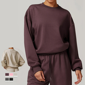 New Fashion Wholesale <b>Long</b> Front Soft Color Blank Drop Shoulder Sleeve Plain French Terry Oversized Crewneck <b>Sweatshirt</b> for - Product Image 1