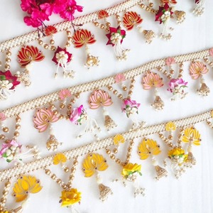 Modern <b>Lotus</b> Bandarwar Toran for Indian Wedding & Festive Door Hanging Decoration <b>Pearl</b> & Floral Entrance Decoration - Product Image 3