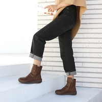 [JSHOE] Sepatu Boots Pendek Kulit Sapi Asli Korea untuk Musim Gugur, Hak 4cm, Ritsleting Samping, Lapisan Bulu Hangat, Sol Lembut, Detail Jahitan