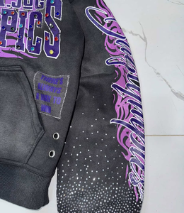 Sweat à capuche en strass imprimé en sérigraphie streetwear de haute qualité pour hommes, 100% coton 400GSM Flees, vente en gros et sur mesure - Product Image 3