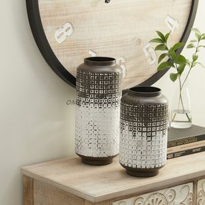 Vases en métal en gros d'usine, ensemble dans une magnifique couleur gris marbre, avec une forme ronde élégante et une finition lisse pour une décoration moderne - Product Image 4