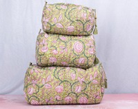 Trousse de Maquillage Grande Taille Matelassée Faite Main Style Vintage, Ensemble de Sacs de Rangement en Coton Imprimé Indien, Écologique, Résistant à l'Eau et Durable