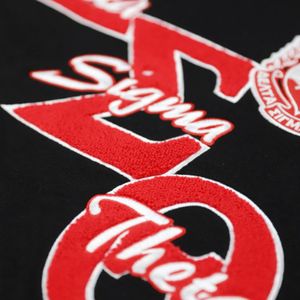 Delta DST Sigma Theta felpa in cotone nero con ciniglia Logo ricamato abbigliamento da donna accogliente lavabile in lavatrice all'ingrosso