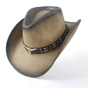 Sombrero de cuero de vaquero unisex de calidad superior hecho en Pakistán con etiqueta privada para hombre - Product Image 3