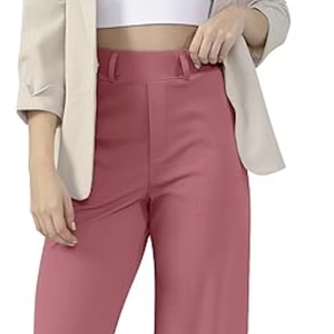 <b>WOMENS</b> WIDE LEG STRAIGHT OFFICE PANTS <b>PULL</b> <b>ON</b> BUSINESS CASUAL WORK <b>TROUSERS</b> WITH POCKETS WHOLESALE - Product Image 1