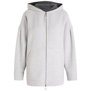 Vente en gros de sweats à capuche en laine mélangée surdimensionnés pour femmes, lavage à l'acide, jacquard, badge, fermeture éclair, tissu lourd, vêtements d'extérieur d'hiver, OEM - Product Image 3