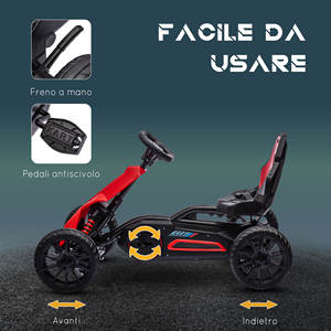 Kart à pédales HOMCOM pour enfants de 3 à 8 ans avec siège réglable et roues en EVA, 100x58x58.5 cm, rouge noir - Product Image 5