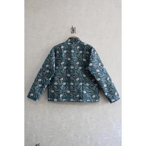 Cotton <b>Quilted</b> Jacket with Floral Woven Hand Block Print Long Sleeve Button Reversible Eco-Friendly Ethnic Winter Wear - Product Image 4