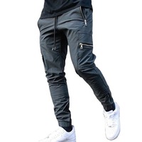 Celana Jogger Cargo Pria Slim Fit Kasual Kaki Lebar Kancing Depan Abu-abu Poliester/Katun Kanvas Tahan Air Bernapas Multi-Saku