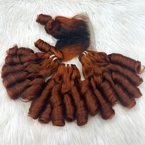SUPER DOBLE DIBUJADO OSCURO/NARANJA CLARO FUNMI BOUNCY RIZOS CUTÍCULA ALINEADO EXTENSIONES DE CABELLO HUMANO VIETNAMÉS CRUDO PARA HACER PELUCAS - Product Image 1