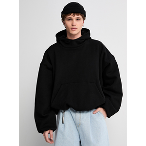 Sweat à capuche 100 % coton ultra-décontracté noir respirant écologique streetwear pour printemps été hiver avec logo frontal anti-boulochage long - Product Image 1