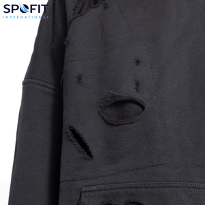 Sudaderas con capucha desgastadas lavadas con ácido de gran tamaño personalizadas de buena tela, sudaderas con capucha Vintage de gran tamaño rasgadas para hombres, venta al por mayor, peso pesado - Product Image 4