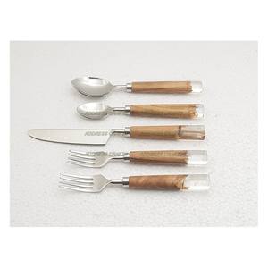 Juego de Cubiertos de Acero Inoxidable de la Mejor Calidad, Cubiertos con Mango de Madera y Resina, Cubiertos Plateados para el Hogar, Bodas, Restaurantes y Fiestas - Product Image 3