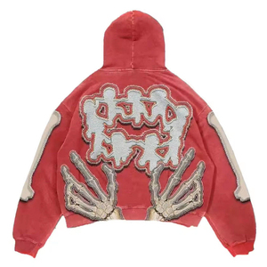 Sweat à capuche surdimensionné personnalisé en molleton 100% coton d'hiver, avec fermeture éclair, effet délavé, patch brodé, logo personnalisé pour homme - Product Image 2