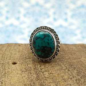 À la mode 925 argent Sterling tibétain Turquoise pierre précieuse à la main bague pour les femmes élégant lunette réglage fête de mariage fantaisie - Product Image 4