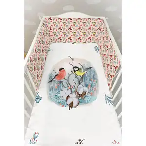 Baby Bedside Protector and Printed Sheet Sleeping Set - For Baby Series - Romantic Birds on the Branch