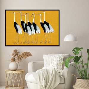 Póster de Seven Cranes de Ogata Korin, arte de pared en lienzo con marco negro - Product Image 1