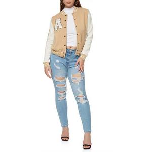 Vente en gros de design OEM/ODM veste universitaire extérieure vêtements pour femmes vestes de baseball vestes en cuir de laine vierge de haute qualité - Product Image 4