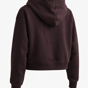 Sudadera corta con capucha y cremallera completa para mujer, de forro polar, color burdeos liso, estilo urbano, longitud corta, personalizable con logo. - Product Image 6