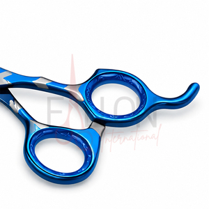 Ciseaux de coiffure professionnels bleus à motif zigzag en acier inoxydable pour barbier et salon, personnalisables avec logo - Product Image 3