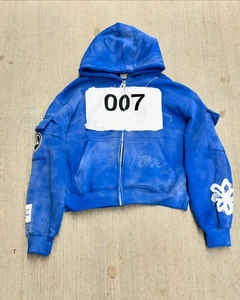 Custom Design Men's Embroidery Patch Patchwork <b>Zip</b> up <b>Hoodies</b> Acid Washed Vintage <b>Pockets</b> French Terry Sun Faded Men <b>Hoodies</b> - Product Image 1