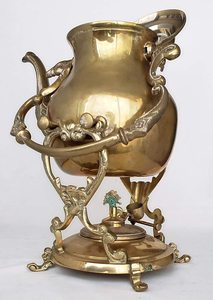 กาน้ำชาทองเหลืองโบราณพร้อมขาตั้งกาต้มน้ำทองแดงแท้ทำทองแดงบริสุทธิ์ไม่มีการเคลือบที่เป็นอันตราย - Product Image 5