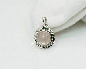 925 Argent Sterling Mois de Janvier Pierre de Naissance Quartz Rose avec Lunette Réglage Fleur Style Charme Pendentif - Product Image 4