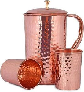 Pichet à eau en métal pur 100% de haute qualité fabriqué en Inde avec poignée de couvercle tactile classique servant des boissons en métal - Product Image 2