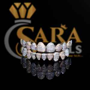 Chapado en oro personalizado en plata esterlina 925 VVS Moissanite Diamond Grillz Iced Out Top & Bottom Set para Hip Hop Bling - Product Image 1