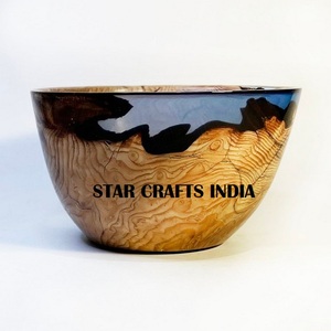 Latest Design <b>Wooden</b> Rounded Serving <b>Bowl</b> Fruit <b>Bowl</b> <b>Large</b> Size Eco Friendly Printed <b>Wooden</b> & Resin Glossy <b>Bowl</b> for Home - Product Image 2