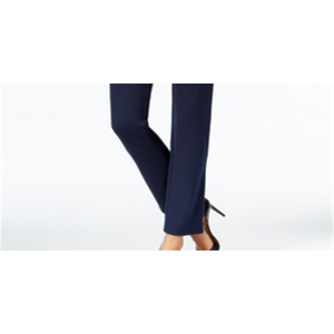 Pantalon palazzo bleu taille haute coupe droite pour femme JM Collection, anti-plis et respirant, petite taille S - Product Image 3