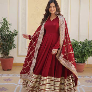 Último diseñador Faux Georgette bordado Zari Sequence Work Anarkali vestido de Fab Zone - Product Image 1