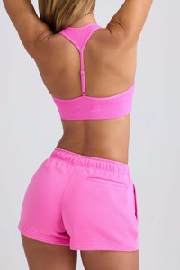 Pantalones cortos de chándal de tiro medio para mujer Sugar Pink personalizados de alta calidad con bolsillos pantalones cortos de gimnasio suaves y transpirables de cintura alta para mujer - Product Image 2