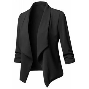Más chaqueta de mujer de Color sólido Slim Fit Blazer temperamento abrigo de mujer de manga larga de Color sólido traje de cuello chaqueta de traje corto - Product Image 6
