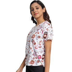 Camiseta estampada para mujer, camiseta personalizada de manga corta con cuello redondo para mujer, precio barato, fabricación, exportación desde Bangladesh - Product Image 4