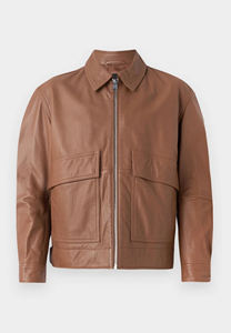 Wholesale Customized Leather High Quality Brown Winter Windproof Breathable Oversized Coat Zip Polyester <b>Jacket</b> <b>Men</b> - Product Image 5